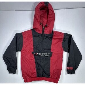 Chicago Bulls NBA Windbreaker Jacket Hooded Pullover Red Black Men's Small